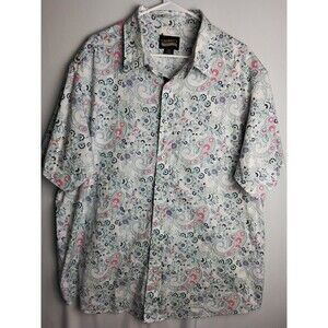 Cremieux Mens Short Sleeve Paisley Shirt Blue White Pink 2XB